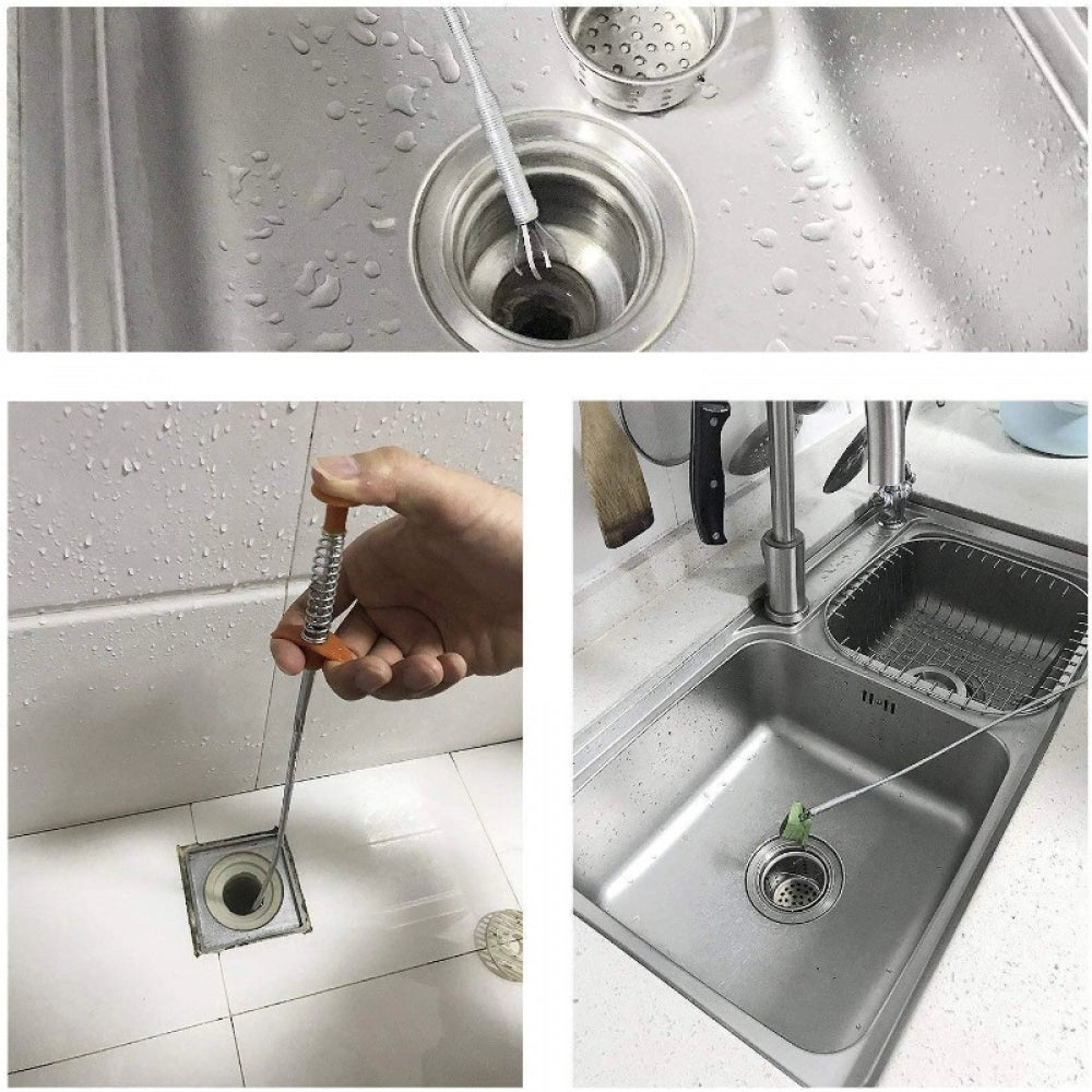 Generic Metal Wire Brush Hand Kitchen Sink Cleaning Hook Sewer Dredging Device Spring Pipe Hair Dredging Tool (Color: Assorted)