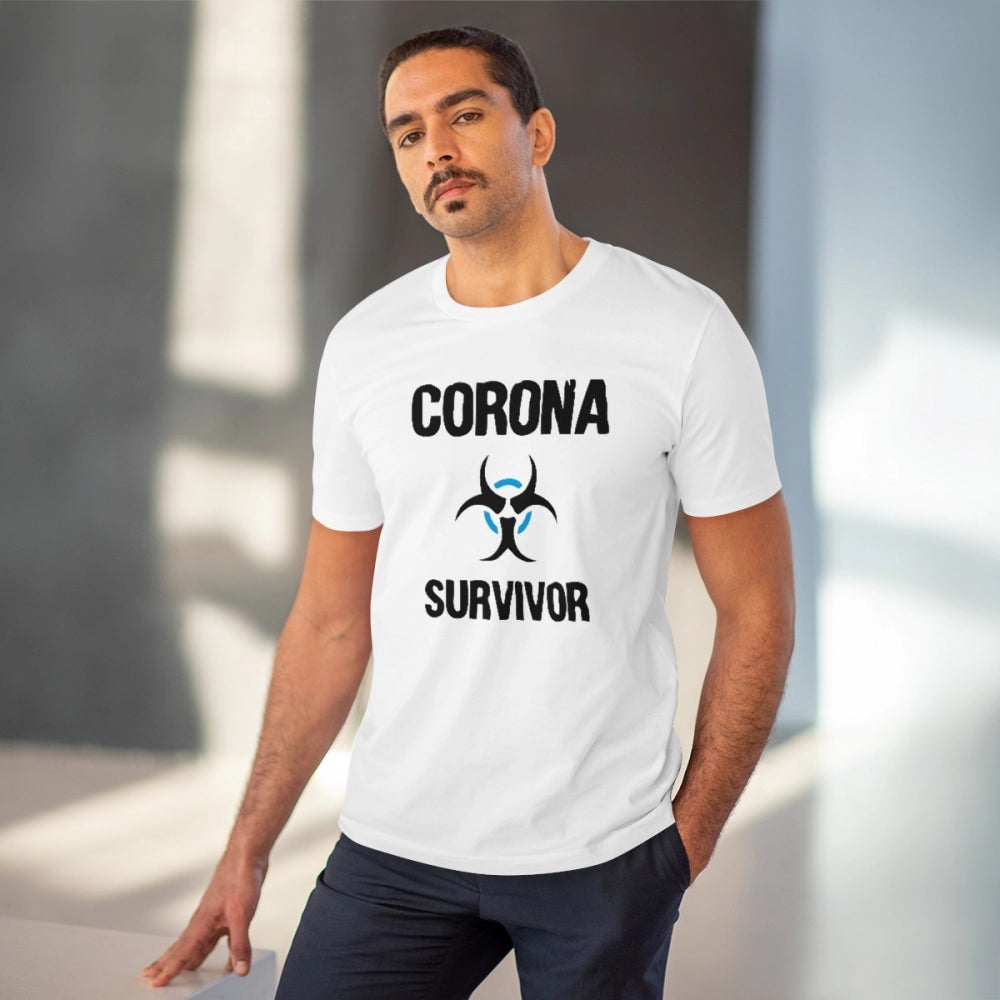 Generic Men's PC Cotton Corona Survivor Printed T Shirt (Color: White, Thread Count: 180GSM)